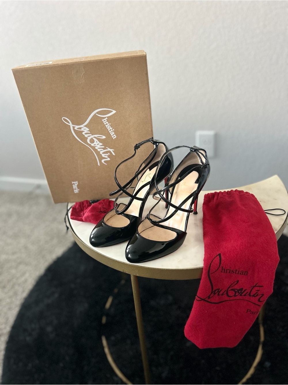 Christian Louboutin Black Strappy Heels | Red Bottom | Luxury Designer | 8.5
